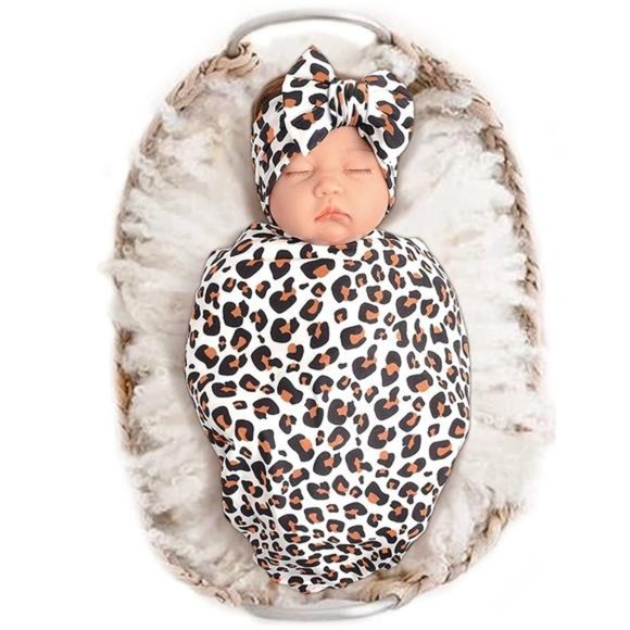 NEW Baby Girl Newborn Receiving Blanket with Headband Set Baby Swaddle Nursery - Picture 1 of 7